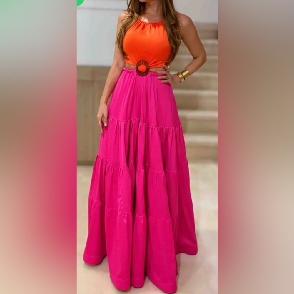 Elegant Pink-Orange Maxi dress Size XS